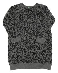 Šedo-černé leopardí teplákové šaty Benetton