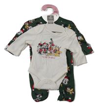 Nové - 2Set - Biele body s Mickeym + zelený overal Primark