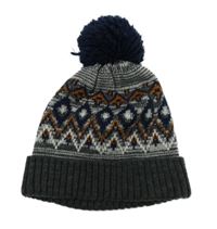 Pánská šedo-barevná vzorovaná pletená čepice s bambulí George 