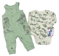 2set -Světlekhaki laclové tepláky s dinosaury + body - Jurský svět