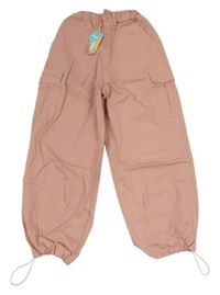Světlerůžové plátěné cuff kalhoty s kapsami 