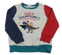 Sivá mikina snápisem, dinosaurem a farebnými rukávy zn. Lily & Dan