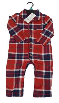 Nové - Červeno-tmavomodrý kostkovanýoveral F&F