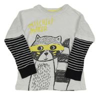 Bílé triko s mývalem a pruhovanými rukávy Tu