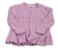 Svetloružový rebrovaný vzorovaný prepínaci sveter s logom Ralph Lauren