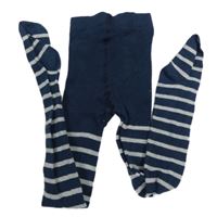 Tmavomodro-šedé pruhované punčocháče H&M