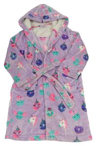 Lila plyšový župan s donuty a jednorožcami a kapucňou Bluezoo