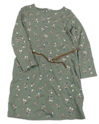 Khaki květované lehké teplákové šaty s páskem H&M