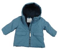 Modrošedá šusťáková zateplená bunda s kapucí Primark