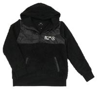 Čierna šusťákovo/chlupatá mikina s nápisom a kapucňou C&A