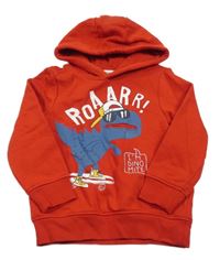 Červená mikina s dinosaurem a kapucí C&A
