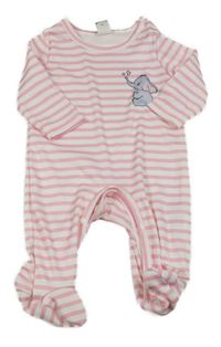 Bielo-ružový pruhovaný rebrovaný overal so slonom shein