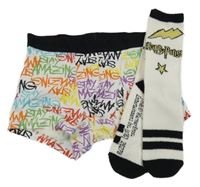 2set - Bílo-barevné boxerky s nápisy + ponožky - Harry Potter