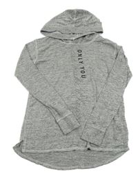 Sivé melírované úpletové tričko s nápisom a kapucňou H&M