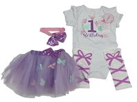 Nové - 4set - Bílé narozeninové body + tylová sukně + čelenka + návleky 