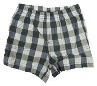 Khaki-bílo-tmavomodré kostkované kraťasy 