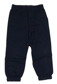 Tmavomodré plátenné cuff nohavice H&M