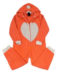 Oranžovo-biela huňatá kombinéza s kapucí - plameňák