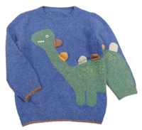 Modrý vlněný svetr s dinosaurem George 