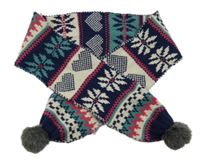 Barevná vzorovaná pletená šála s bambulemi 