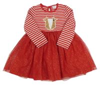 Červeno-biele pruhované slávnostné šaty so sobom a tylovou sukní So Cute