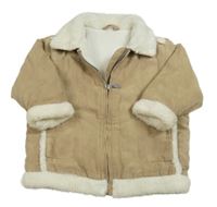 Béžovo-smotanová semišová zateplená bunda s kožúškom