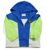 Safírovo-limetkovo-biela šušťáková jarná bunda s kapucňou Heylads