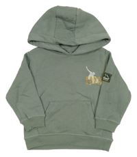 Zelenošedá mikina s potlačou a kapucňou Zeeman