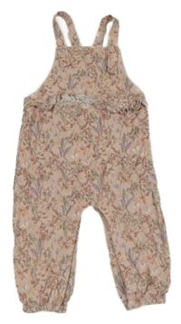 Světlerůžové kytičkované manšestrové laclové podšité kalhoty Next 