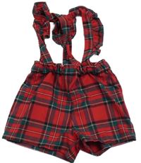 Červeno-zelené kockované kraťasy s trakami H&M