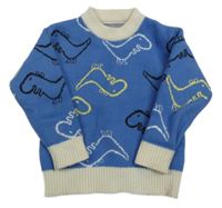 Modro-béžový sveter s dinosaurami