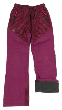 Růžovo-kostkované šusťákové podšité kalhoty 