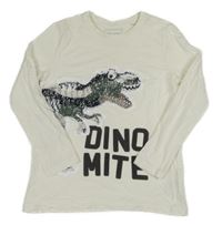Biele tričko s dinosaurem z překlápěcích flitrů C&A
