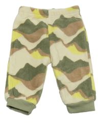 Béžovo-kaki-béžové vzorované chlpaté nohavice