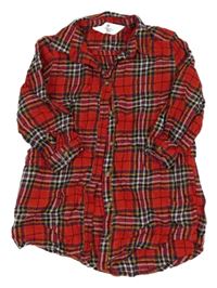 Červeno-farebné kockované košeľové šaty H&M