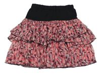 Svetloružová -čierna vzorovaná šifónová vrstvená sukňa H&M