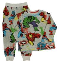 Šedé plyšové pyžamo s hrdiny Marvel