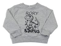 Sivá melírovaná mikina s dinosaurom