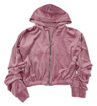 Ružová plyšová prepínaci crop mikina s kapucňou