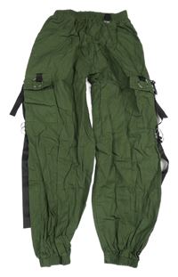 Khaki plátenné cargo cuff nohavice