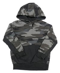 Sivo-čierna army mikina s klokankou a kapucňou M&S