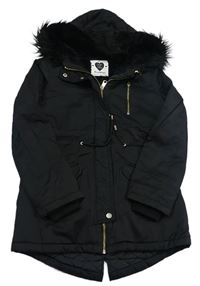 Čierna šušťáková zimná parka s kapucňou s kožešinou F&F