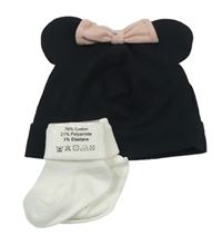 2Set - Černá čepice - Minnie zn. H&M + bílé ponožky