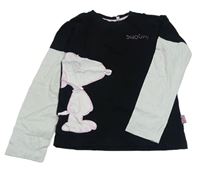 Čierno-biele tričko so Snoopym a flitrami a kamienkami C&A