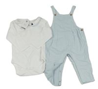 2Set - Světlemodré manšestrové laclové podšité kalhoty + bílé body s límečkem s lodičkami Next