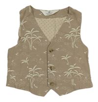 Béžovohnědá lněná slavnostní vesta s palmami H&M