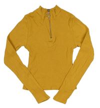 Okrové rebrované crop tričko so zipsom New Look