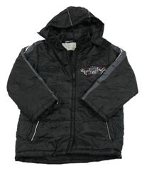 Čierno-tmavosivá prešívaná šušťáková zimná bunda s lebkou a kapucňou zn. X-MAIL