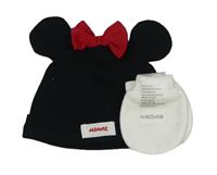 Nové - 2Set - Černá čepice s mašličkou a oušky - Minnie George + bílé rukavice