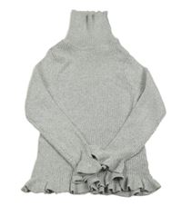 Sivo-strieborný melírovaný rebrovaný svetrový rolák s volánikmi PRIMARK